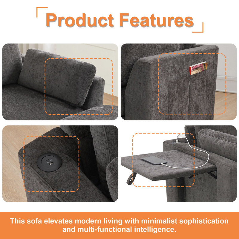 Jibria 130" L-Shape Modular Sectional Sofa, Charcoal