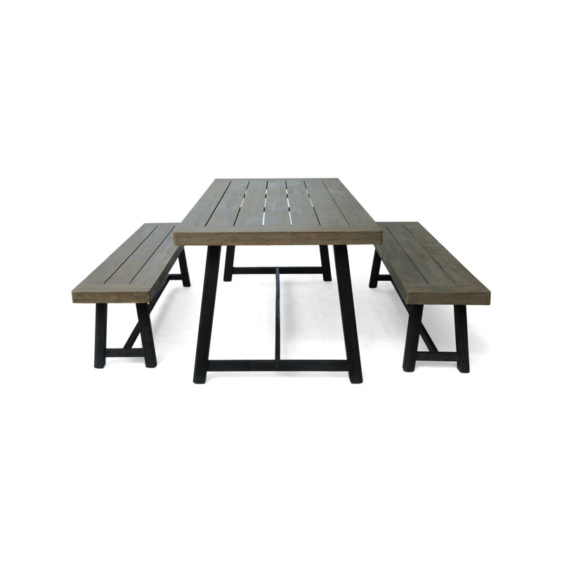 Bedgood 2 - Person Acacia Wood Patio Dining Set with Rectangular Table, Gray