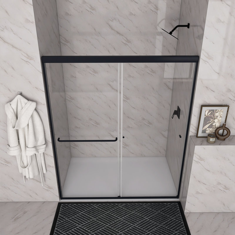 60 x 72 Matte Black Sliding Shower Door with Clear Glass