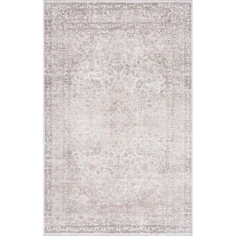 Jaelyne Machine Washable Beige/Gray Oriental Area Rug, Rectangle 5' x 7'6"