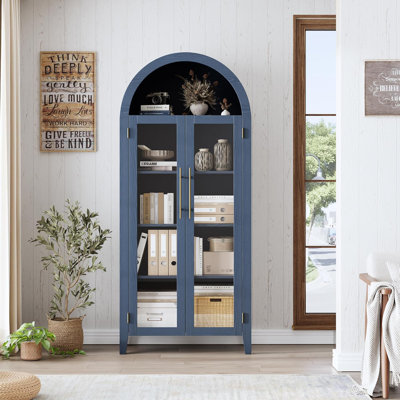 Armoire garde-manger arquée pour cuisine - étagère de présentation à 5 niveaux avec tablette réglable et 2 grandes portes vitrées, armoire de rangement polyvalente pour la cuisine, la salle à manger et le salon
