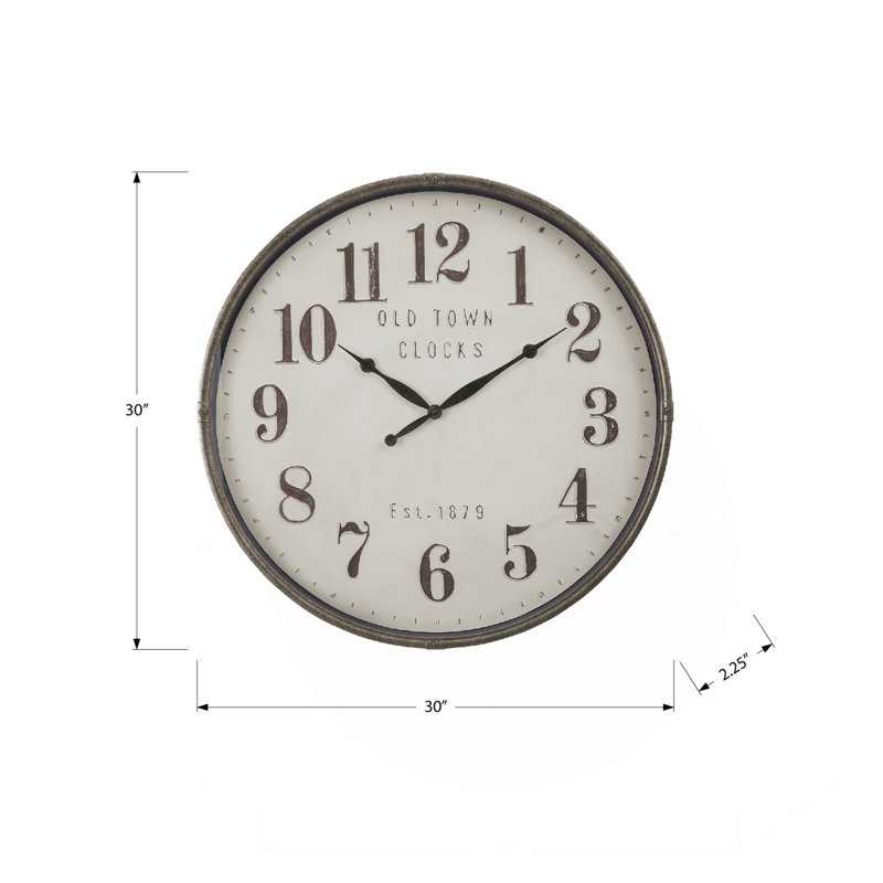 Horloge murale, ronde, 30 po, grande horloge murale, brun, transitionnel