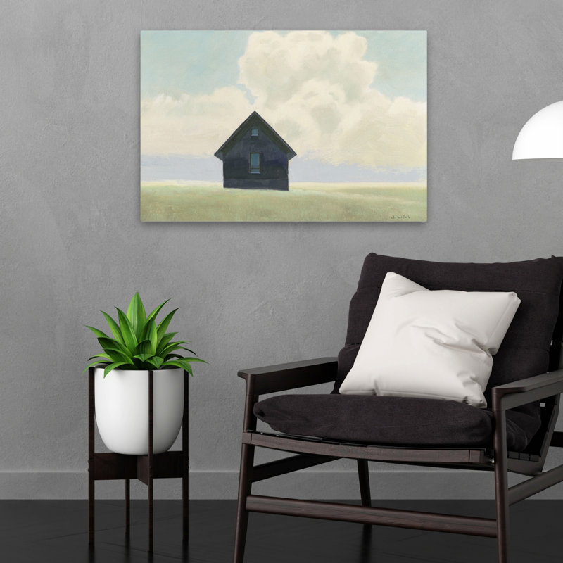 Architecture et paysage solitaire bleu I Art, H 16 po x l 24 po