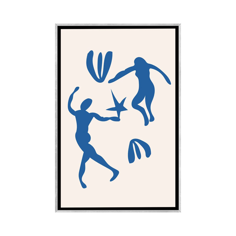 Dancing Dance-impression d’art graphique « Blue People », Toile avec cadre argenté, Pas de tapis