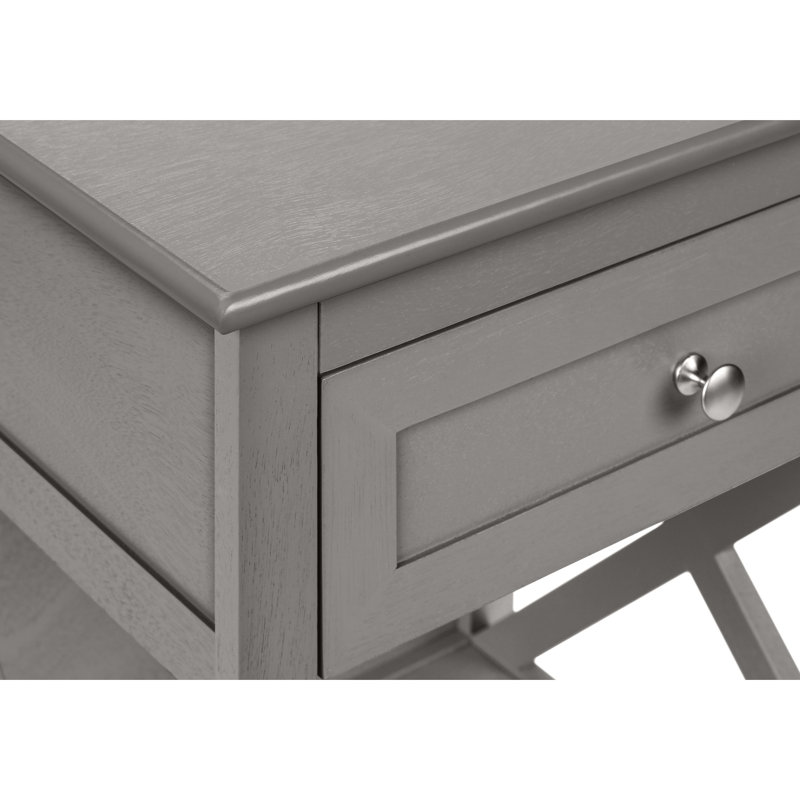 Table d'appoint à 2 niveaux en placage gris antique avec tiroir et tablette pour la décoration de salon de chambre à coucher, finition ou table de chevet idéale