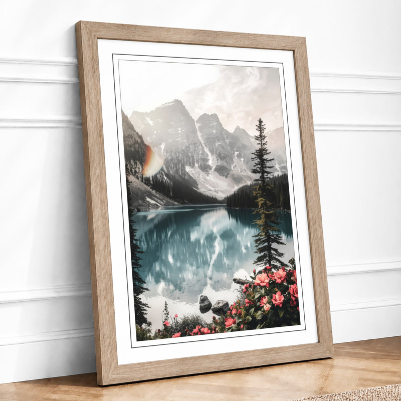Alpine Lake Reflected Scandinavian - Framed Print, A2 - 59.4 x 42.0 cm, Oak
