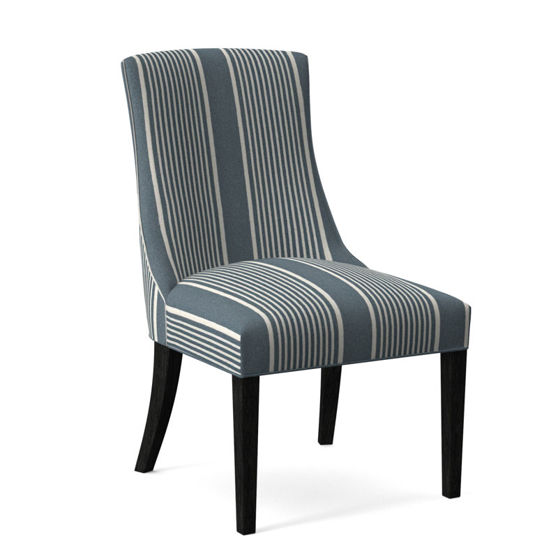 Tuxedo Slipper Dining Chair, Light Blue Performance Fabric; 0851-55, Antique Black Finish
