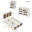 Ensemble de chambre avec grand lit 4 pièces - Lit plateforme avec bordure en lattes de bois, table de chevet et commode 3 tiroirs, blanc-364315100