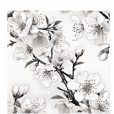 Floral japonais blanc, fleurs de cerisier sakura VI, reproduction d'art asiatique sans cadre