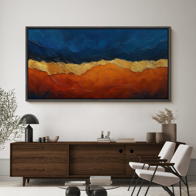 Large Framed Canvas Print Wall Art - Neutral Abstract Landscape Print for Minimalist Modern Wall Decor, Black, 30" H x 60" W
