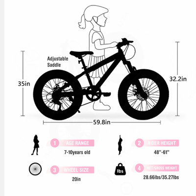 20 Inch Fat Tire Bike Adult 7 Speed Mountain Bike, Dual Disc Brakes, High Carbon Steel Frame, Front Suspension, Mountain Buggy, City Commuter City Bike, Fat Tire Bike