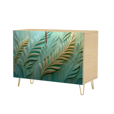 Sideboard Buffet Cabinet with Storage Seamless Jungle Foliage Textile Surface Art with 2 Doors for Living Room and Kitchen