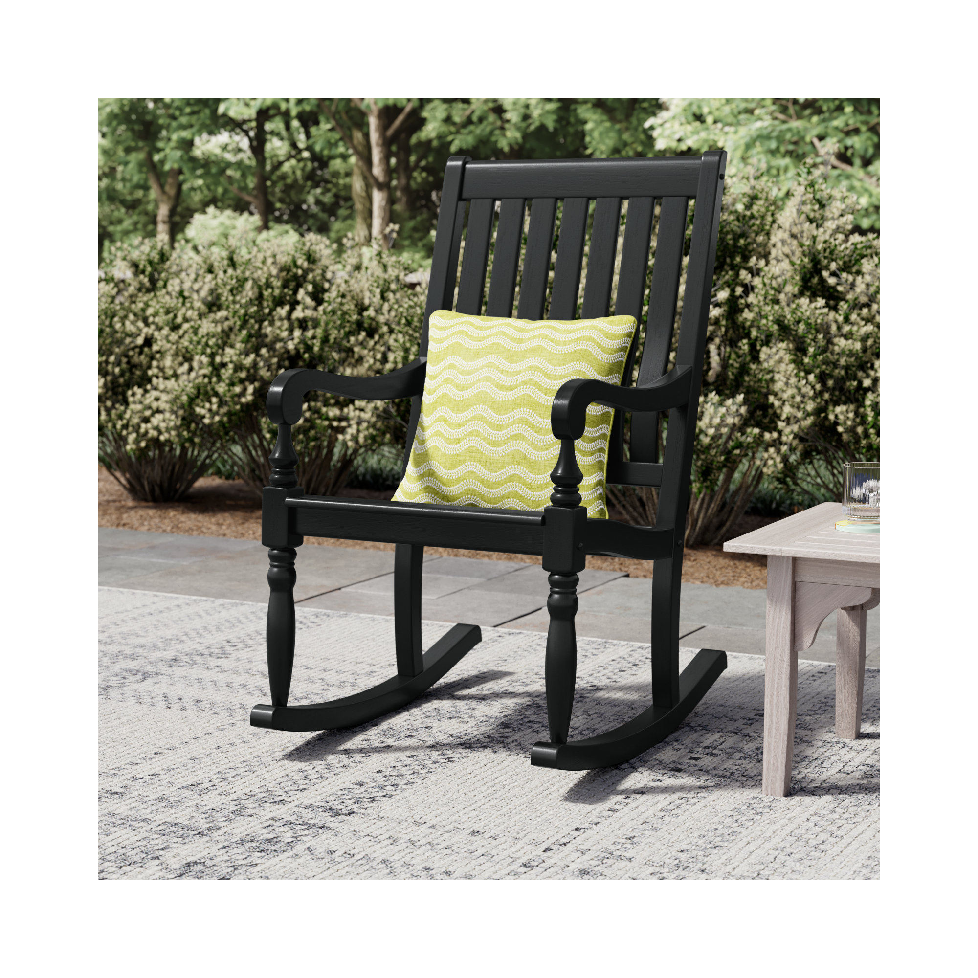 Oisin Solid Wood Outdoor Rocking Chair, Black