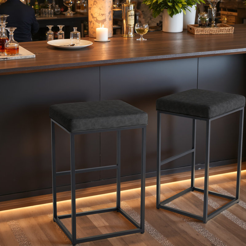 30" Set of 2 Bar Stools, Upholstered Counter Stool - Metal Frame, Waterproof Faux Leather, with Anti-Slip Feet for Bar and Kitchen