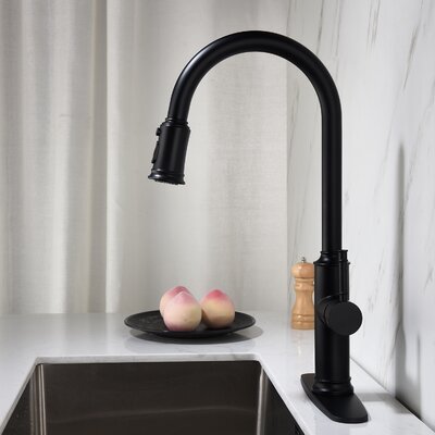 Pull Out Single Handle Kitchen Faucet with Side Spray -  HHK HOME, HK-4026MB01