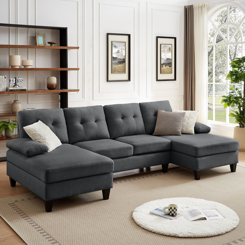 Canapé modulaire rembourré 3 pièces Laith, Tissu gris anthracite