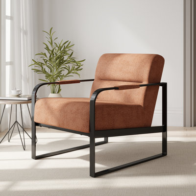 Wide Upholstered Vintage Accent Chair With Metal Frame Modern Soft Single Seat Armchair