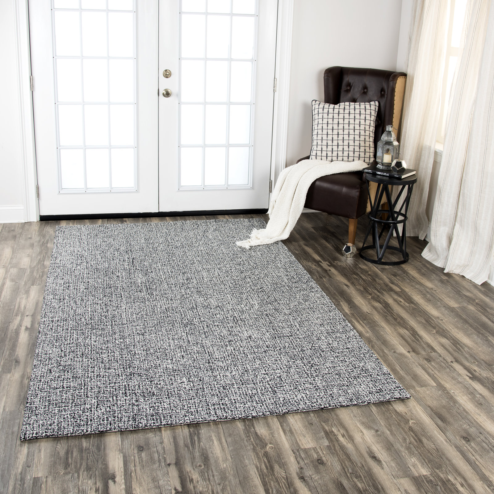 Britley Black White Hand-Tufted Wool Rug, Rectangle 10' x 14'