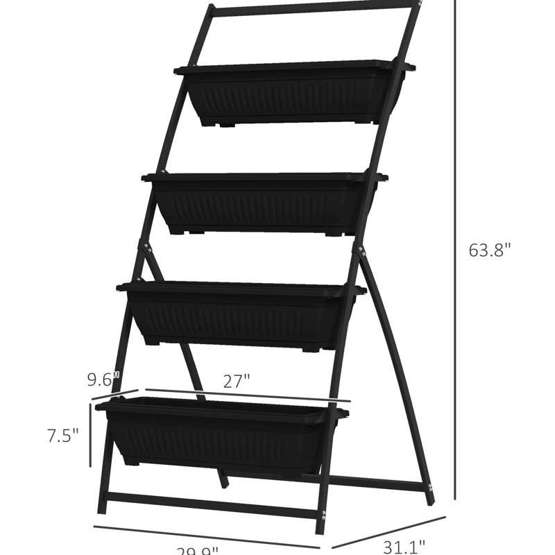 4 Tier Vertical Garden Planter From - Black Elevated For Veggies, Flowers & Herbs Self Draining, Indoor Outdoor Possible Bed Black, Superior Different Spaces