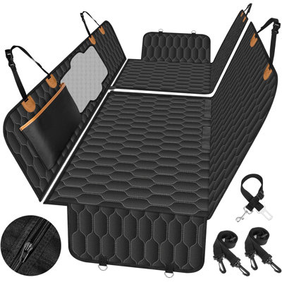 Housse de siège pour chien, hamac pour chien antidérapant et antidérapant pour voiture, housse de siège de voiture pour siège arrière avec filet hygiénique et poche pour voitures, VUS et camions - S, noir / orange