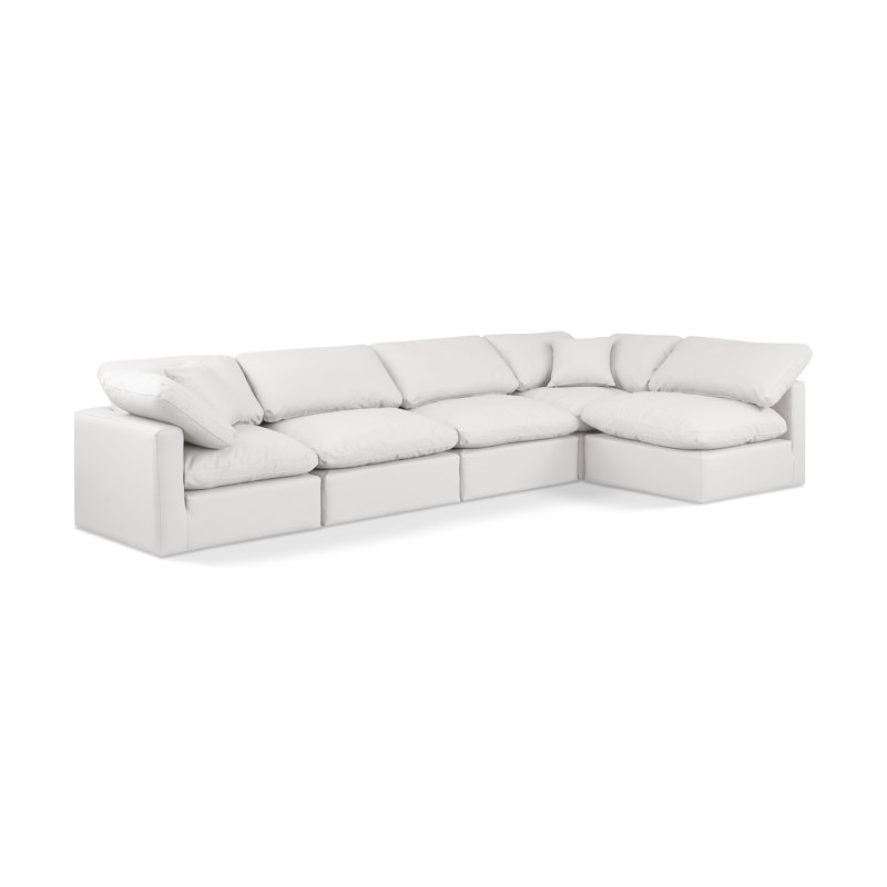 Canapé modulaire en similicuir 5 pièces Hinami, Cuir crème végétalien