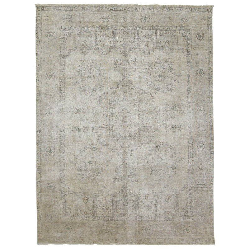 One-of-a-Kind Oriental Hand-Knotted Rectangle 7" x 10" Wool Area Rug in Beige/Ivory
