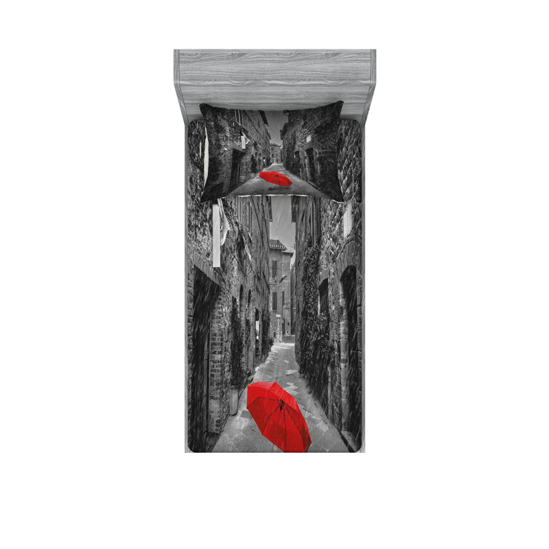 Drap-housse noir et blanc Ambesonne, Ensemble de draps pour lit simple + 3 pièces supp
