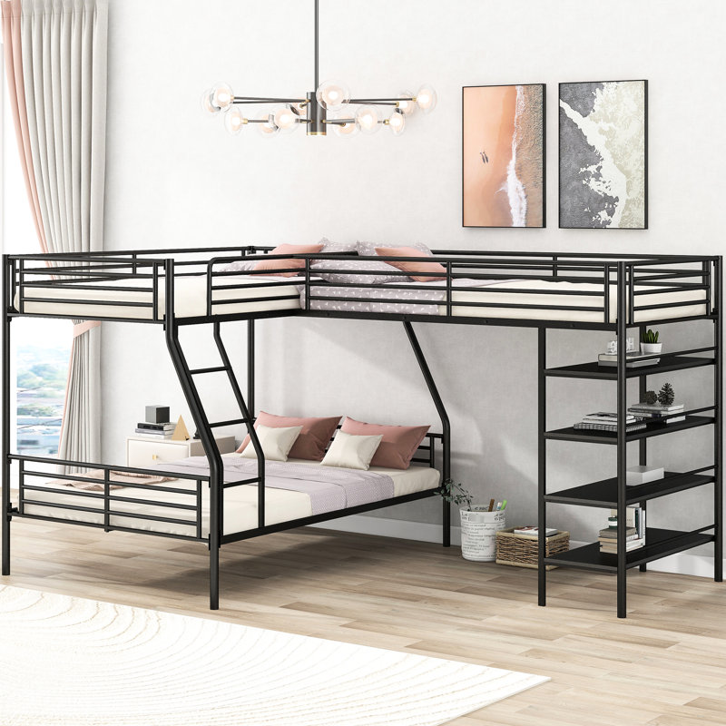 Twin Size Metal Bed With Shelves - Black, Comfortable & Storage Black Loft Shelf Stylish Functional