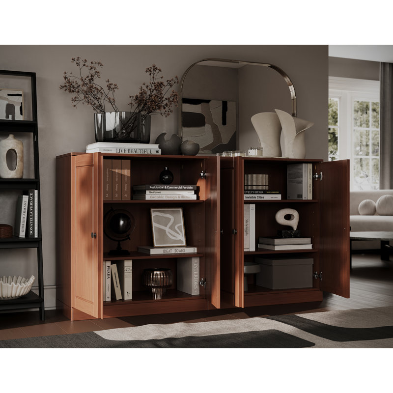 Bieito 100% Solid Wood Sideboard Buffet Cabinet with Doors, Dining Room Storage Credenza Cabinet, 64" W x 35.75" H, Mocha