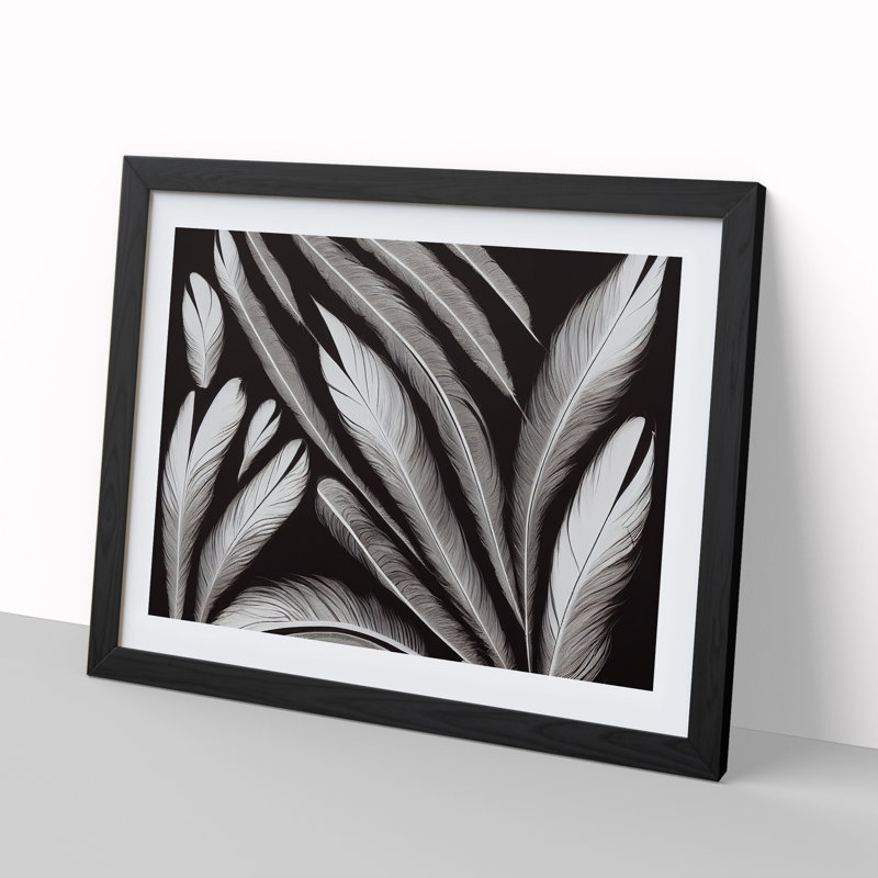Artistic Bird Feathers - Single Picture Frame Print, Black, 46cm H x 64cm W