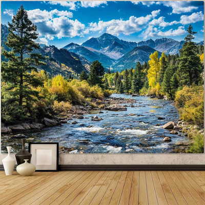 Nature Forest Mountain Tapestry  Pine Tree Tapestry For Bedroom Aesthetic  Clouds Flowing River Landscape Classroom Tapestries Wall Hanging For Living Room Dorm Office
