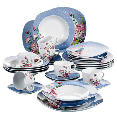 30 Piece Porcelain China Dinnerware Set - Service for 6