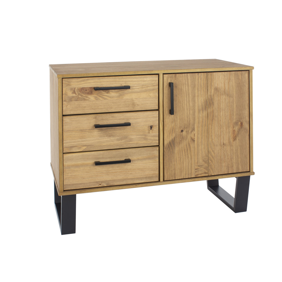 Elad Sideboard, 3 Schubladen und 1 Tür, Industriedesign, Antikwachs