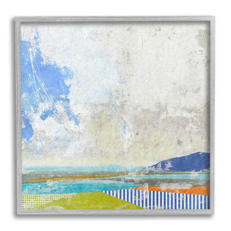 " Puffy Clouds Beach Pattern Layers " by Suzanne Nicoll, 12" H x 12" W x 1.5" D, Farmhouse Gray Framed Giclee
