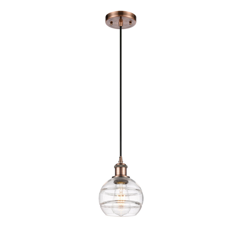 Luminaire suspendu 1 lumière Ballston Natick, Transparent, Cuivre antique, H 7,88 po x l 5,88 po x P 5,88 po