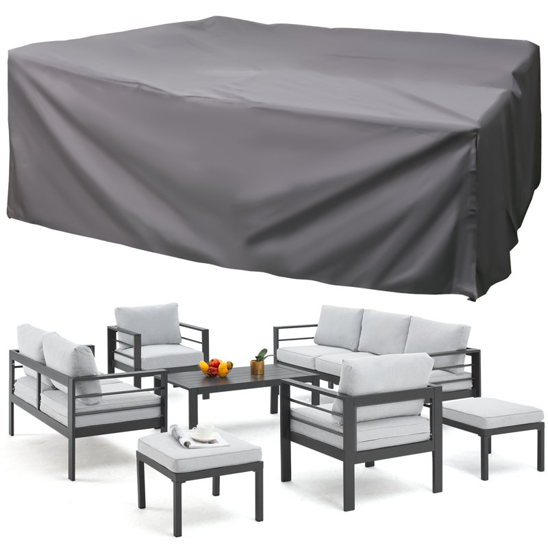 Ensemble de conversation d'extérieur 9 personnes avec coussins Raenelle, Gris