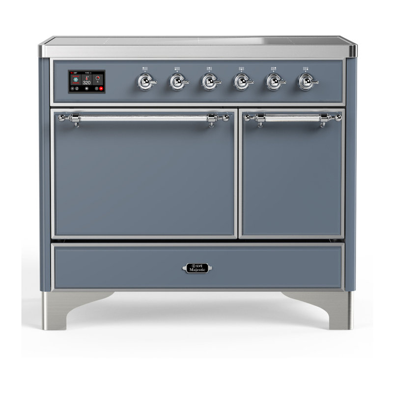 Cuisinière à induction de 40 pouces avec 6 éléments à induction en bleu gris Majestic III Series (garniture chromée)