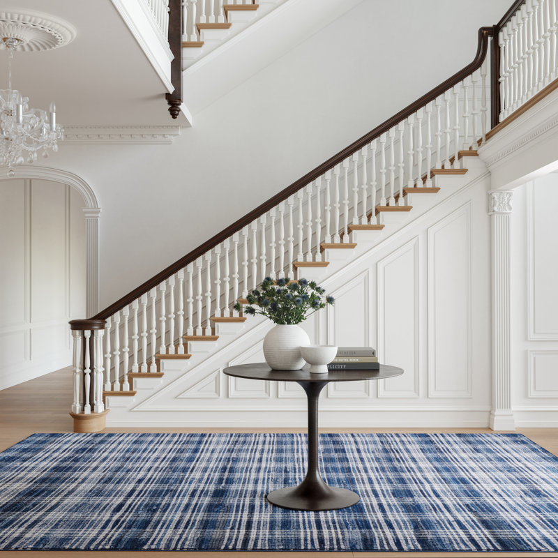 Denim Plaid Machine Washable Rug, Rectangle 6' x 9'