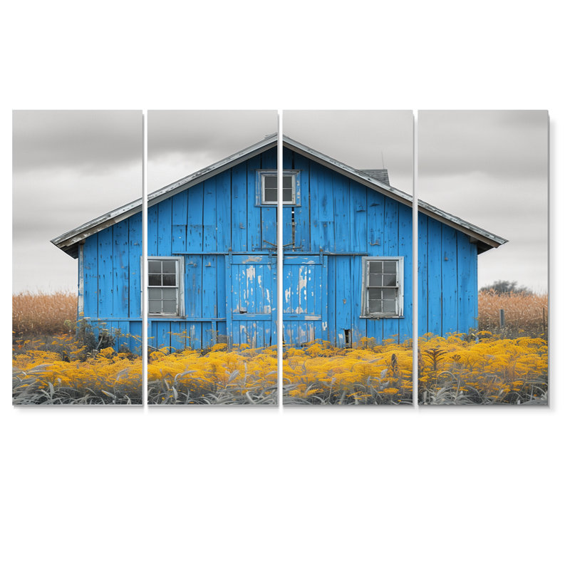 Blue Grey Autumn Tranquil Barn - Ensemble de décoration murale grange, H 32 po x l 64 po