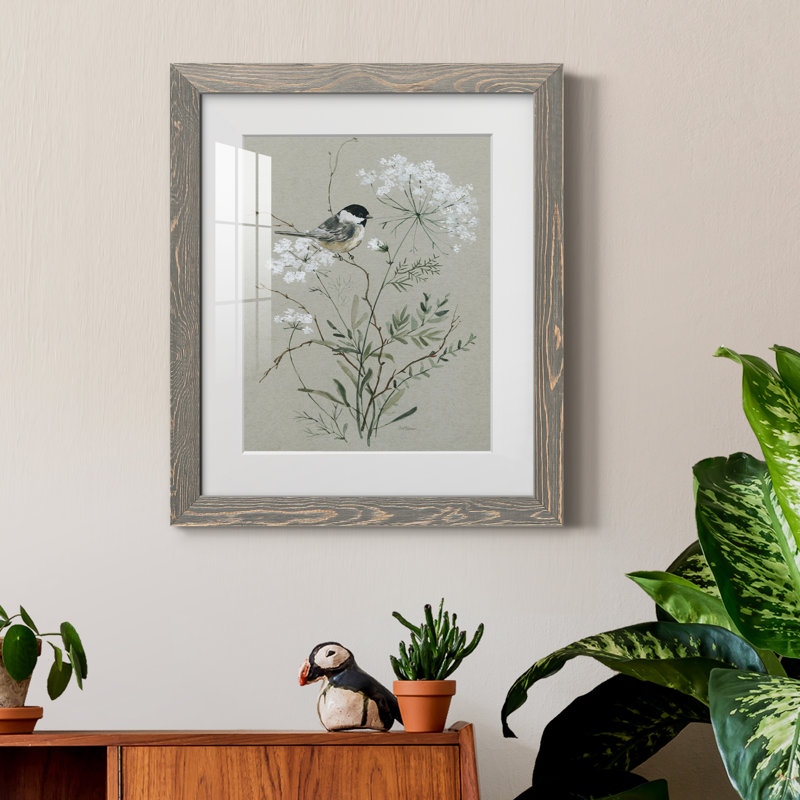 Bouquet de grâce, oiseau I - reproduction de cadre photo sur papier, Gris, H 24 po x l 18 po x P 1,5 po