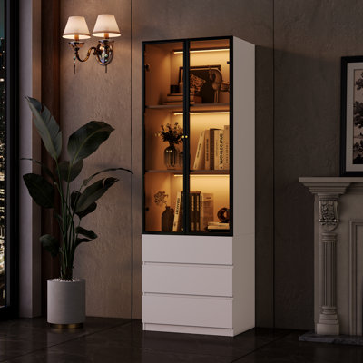 Vaisselier avec fenêtre à 3 niveaux Crafton H 70,9 po blanc