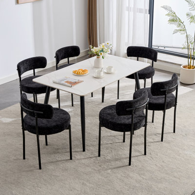 Velvet Fabric Dining Chairs Set Of 6, Round Upholstered Dining Chairs With Metal Legs, Modern Dining Room Chairs For Dining Room, Kitchen -  Corrigan StudioÂ®, E9C11271E1D24D8D9072EF0A6E6B559B