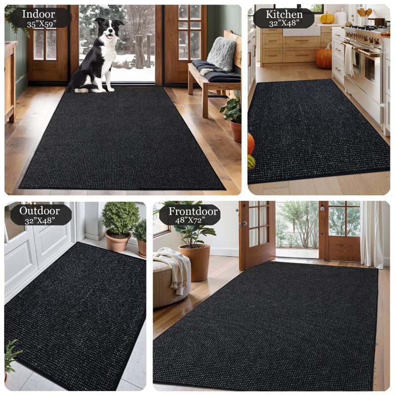 Tapis d'entrée antidérapant haut de gamme Premium, Noir, L 48 po x L 72 po
