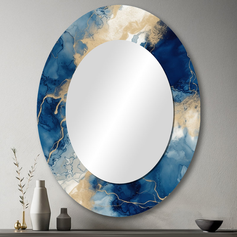 Sosuke bleu et blanc abstrait Art liquide III - grand miroir à encre liquide, miroir mural décoratif moderne, impression sur métal