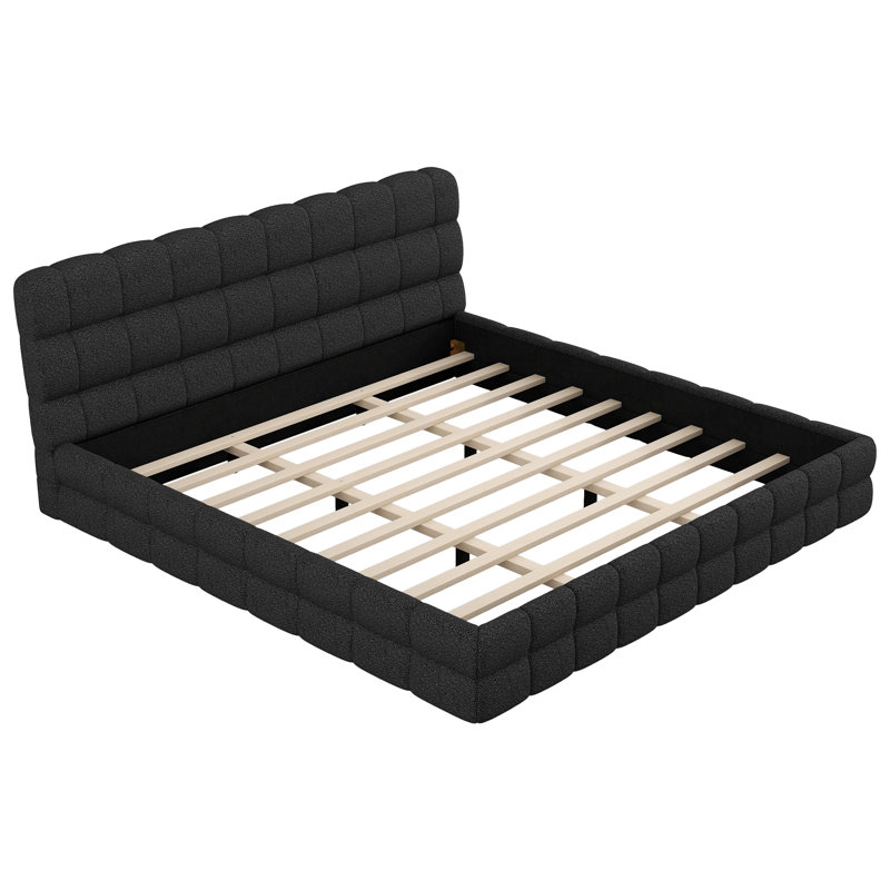 Très grand lit plateforme tapissier, noir, Noir