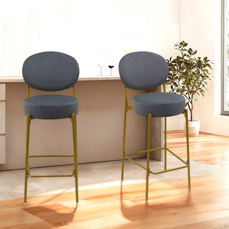 Ensemble de 2 tabourets de bar rembourrés en velours, Gris