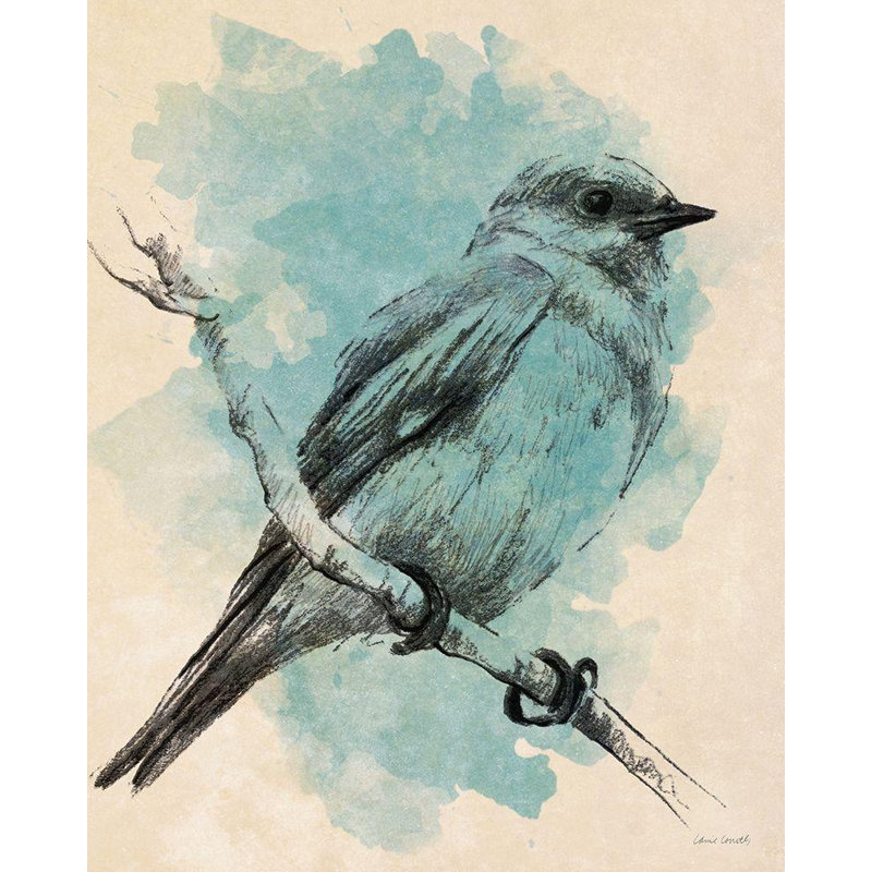 Lark Manor Loreth, Lanie, reproduction d'art sur toile tendue: Bird Study in Teal II, H 34 po x l 28 po