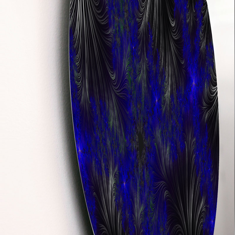 Feuilles fractales noires et bleues - art mural moderne en métal, H 29 po x l 29 po