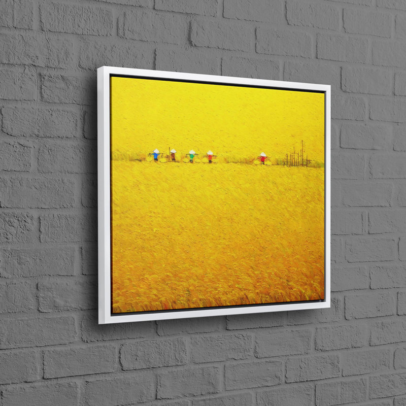 Conception de rizière jaune sur toile de coton, idéale pour la décoration moderne avec effet 3D, 18" H x 18" W