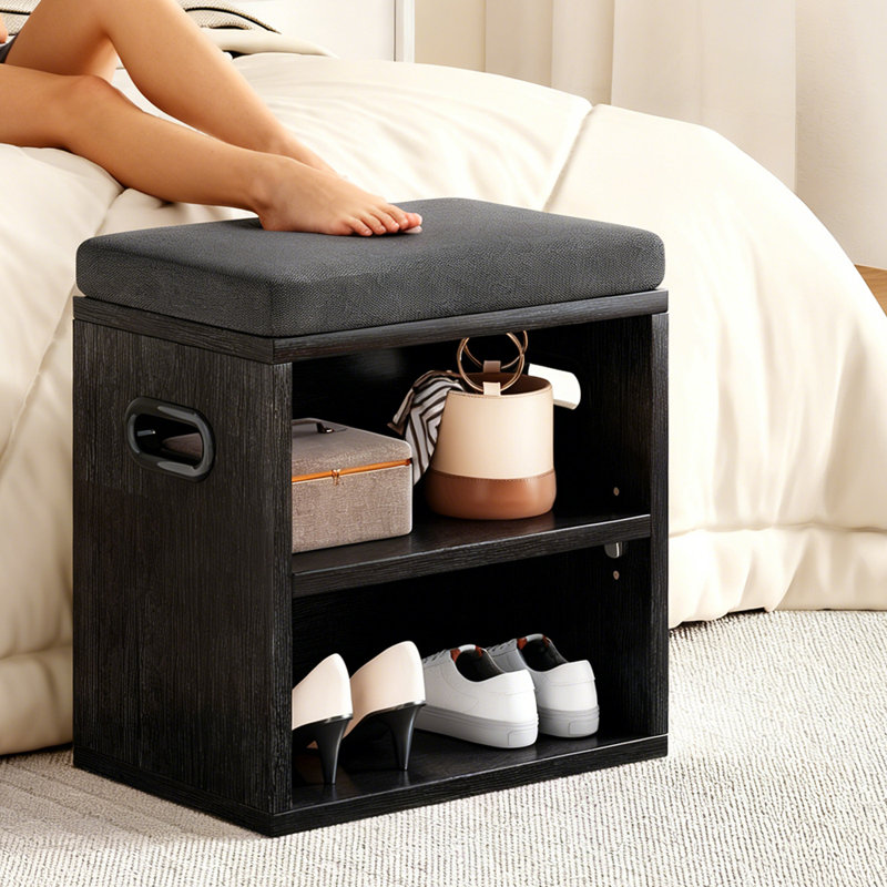 Banc de rangement pour chaussures 1 pièce avec coussin, organisateur de chaussures solide pour le vestibule, le salon (L 15 po x l 11 po x H 16 po), noir